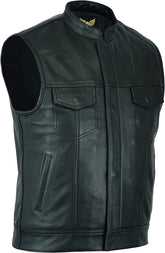 Men's Black Motorcycle Son of Anarchy Cowhide Sleeveless Leather Vest - MNCLeather